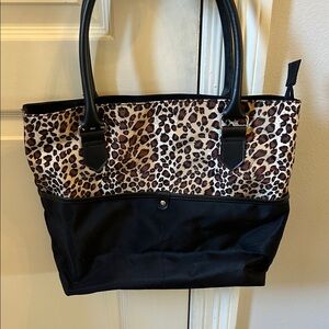 Leopard Print and Black Tote Bag